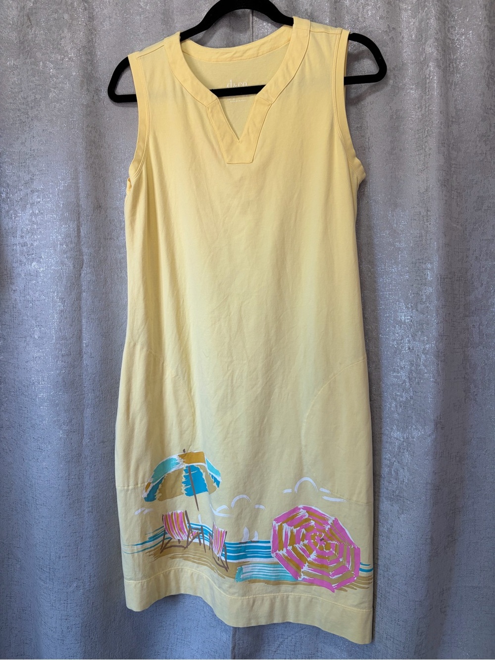 Sleeveless Yellow Beach-Print Midi Dress SMALL - Picture 12 of 17
